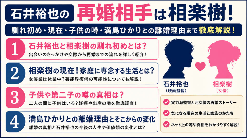 石井裕也の再婚相手は相楽樹！馴れ初めや前妻との違いを徹底解説